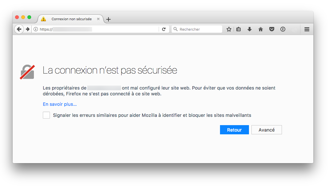 Firefox-Hinweis auf nicht gesicherte Website