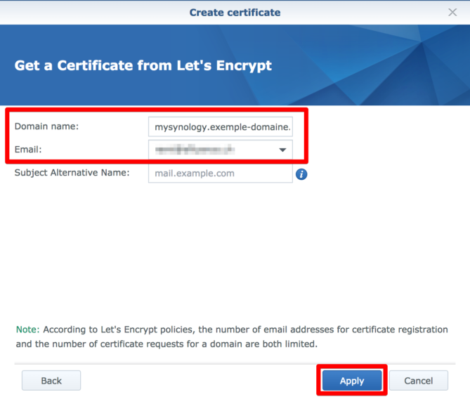 install certificate on synology lets encrypt