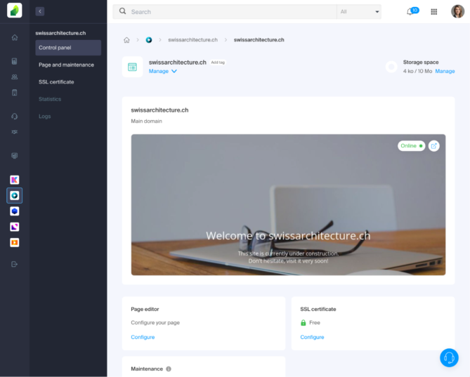 Capture d'écran du Manager Infomaniak pour la gestion de l'hébergement WordPress avec installation en un clic et accès WebFTP